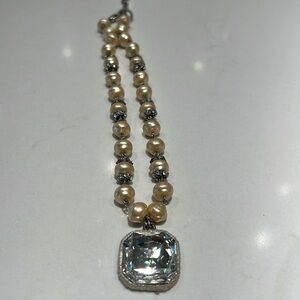 Seasonal whispers, Pearl rhinestone necklace was beautiful chunky crystal stone.